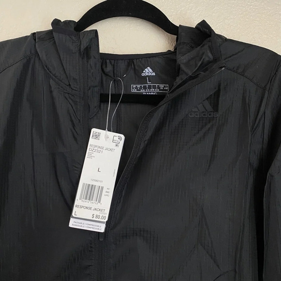 NWT Adidas Own The Run Response Windbreaker Jacket Size Large black light weight - Picture 7 of 12